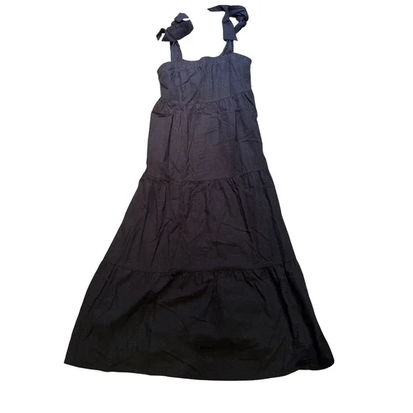 Show Me Your Mumu Black Tiered Maxi Dress Tie Shoulder Smocked Bodice Medium - Picture 7 of 10